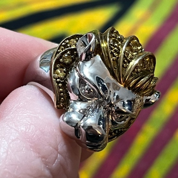 VTG Lion Sterling Silver 925 Yellow Sapphire Size 7 Statement Ring - Picture 5 of 11